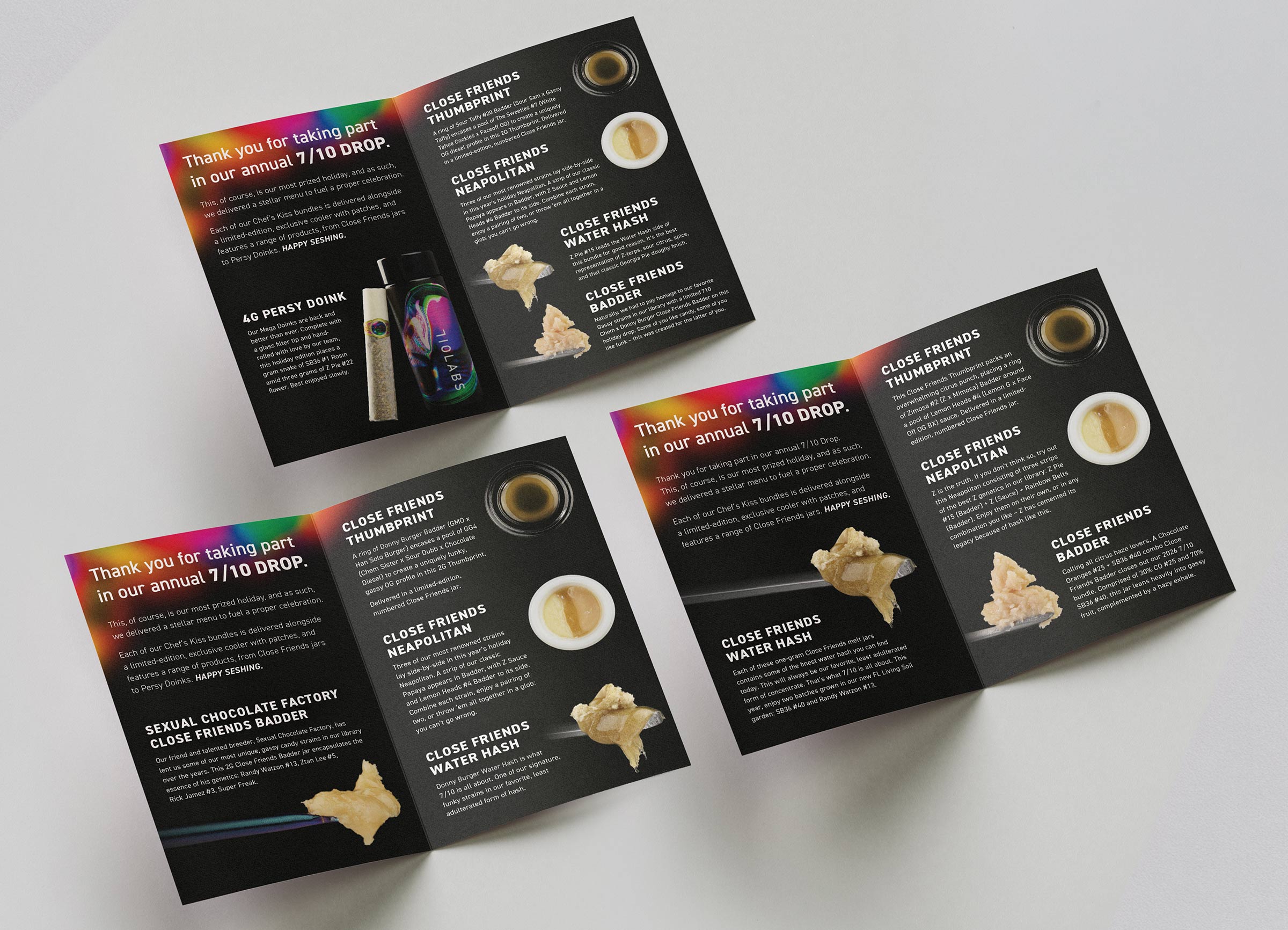 Booklet interior with three different interior spreads